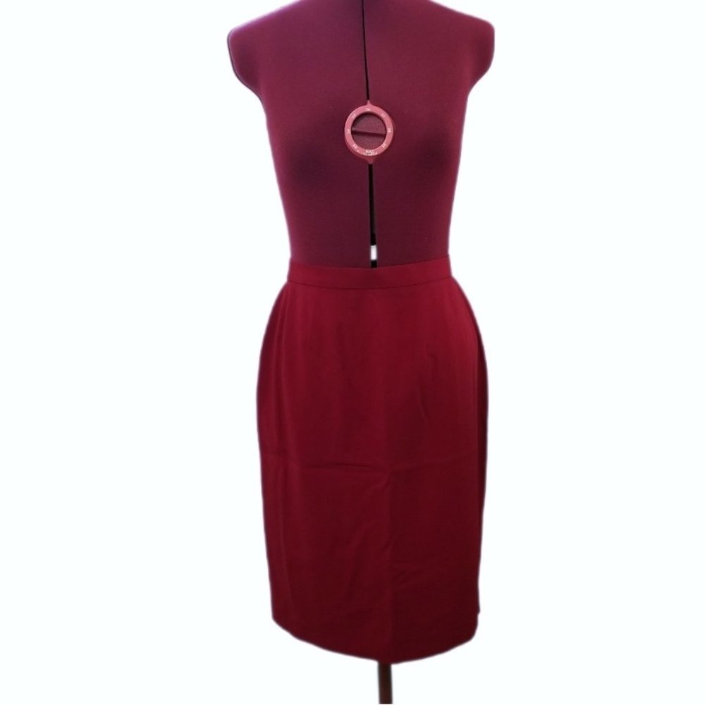 Vintage Escada Margaretha Ley Red Wool Pencil Skirt 2-4